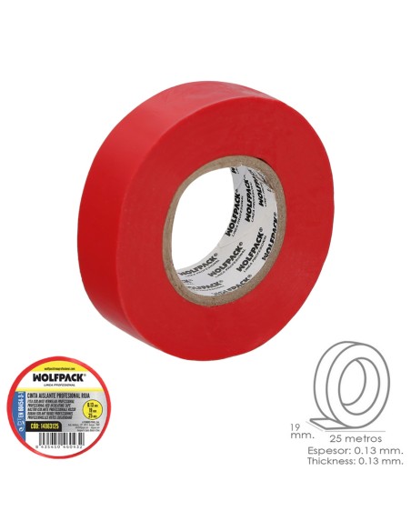 Cinta Aislante Profesional Roja Espesor 0.13 mm. Ancho 19 mm. Rollo 25 Metros Cinta Electricista, Cinta Aislante Cables