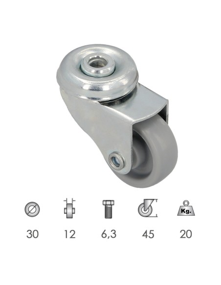 Rueda Domestica Ø 30 mm. Agujero Pasante Ø 6,3 mm.
