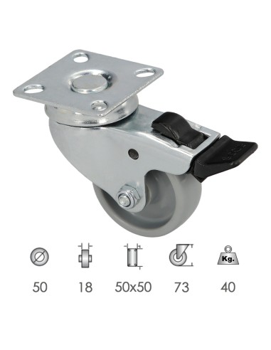 Rueda Domestica Ø 50 mm. Con Placa 50x50 mm....