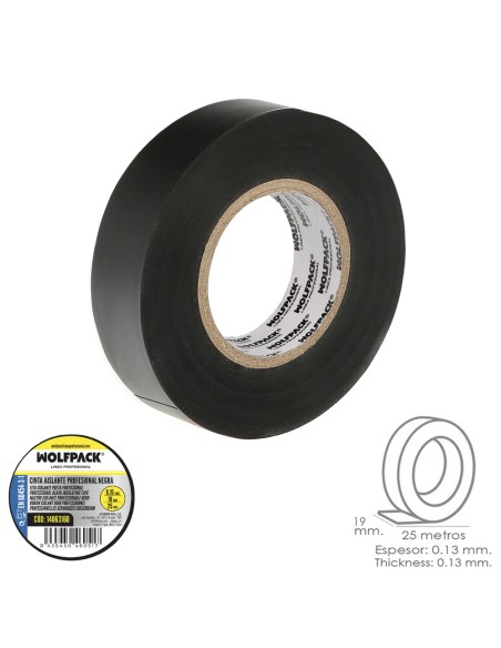 Cinta Aislante Profesional Negra Espesor 0.15 mm. Ancho 19 mm. Rollo 25 Metros Cinta Electricista, Cinta Aislante Cables
