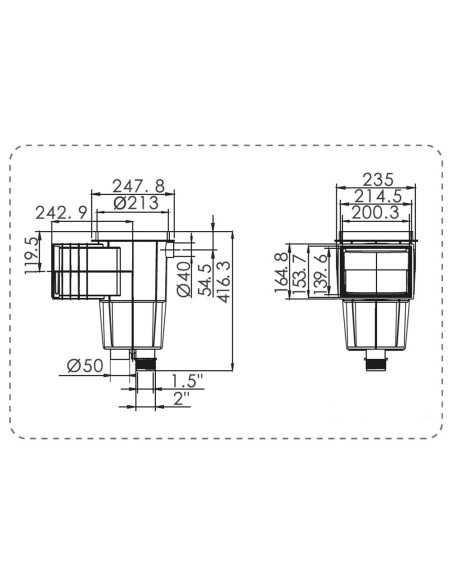 Skimmer piscina hormigon HW boca standar ABS blanco marco cudrado HP-4606-48