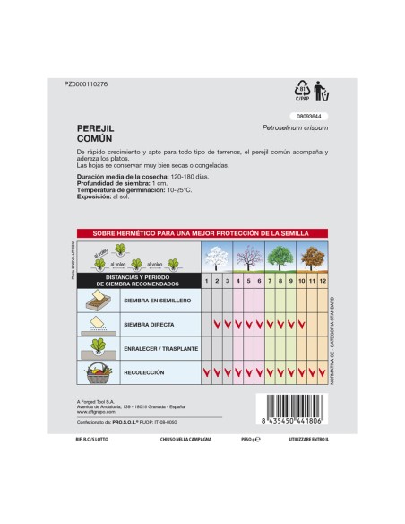 Semillas SATURNIA perejil comun (Petroselinum Crispum) 8gr 08093644