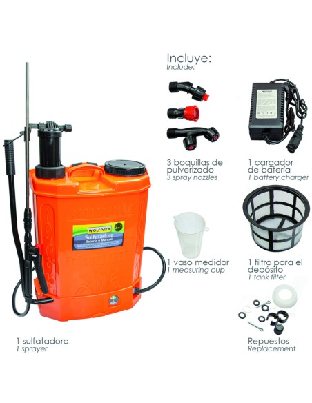 Sulfatadora WOLFPACK electrica a bateria/manual 16lt 08052000