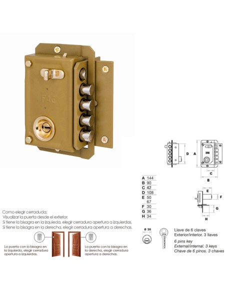 Cerradura FAC S-90-P-UVE pintada derecha bombin 70 11518