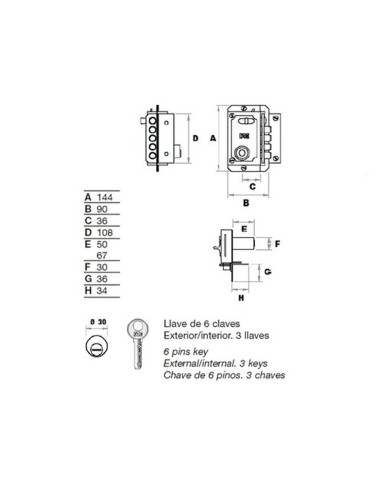 Cerradura FAC S-90-P-UVE pintada derecha bombin...