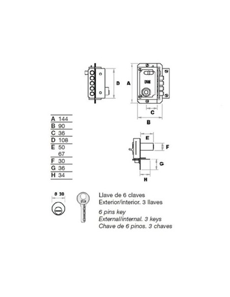 Cerradura FAC S-90-P-UVE pintada derecha bombin 70 11518