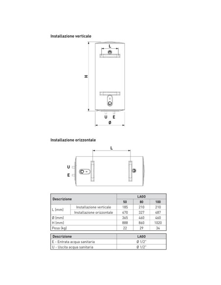Termo electrico acs SIME Lago 100lt vertical/horizontal 8115602