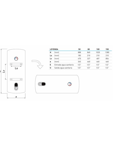 Termo electrico acs SIME Lago 150lt vertical/horizontal 8115603