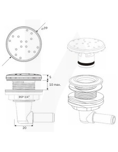 Boquilla soplante piscina/spa IRIS roscada ¾" lateral...