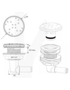 Boquilla soplante piscina/spa IRIS roscada ¾" lateral...