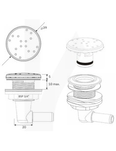 Boquilla soplante piscina/spa IRIS roscada ¾" lateral...