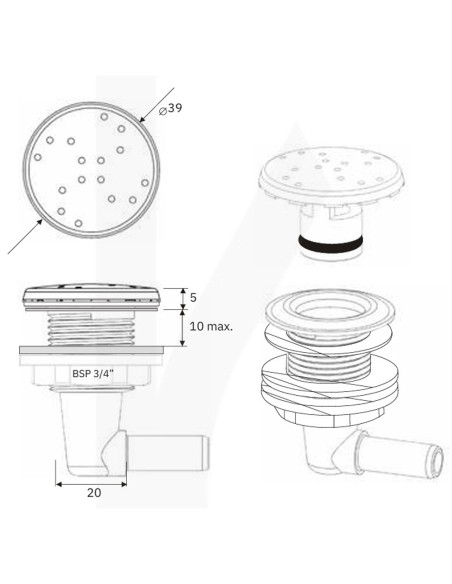 Boquilla soplante piscina/spa IRIS roscada ¾" lateral 5110-3737 Antracita