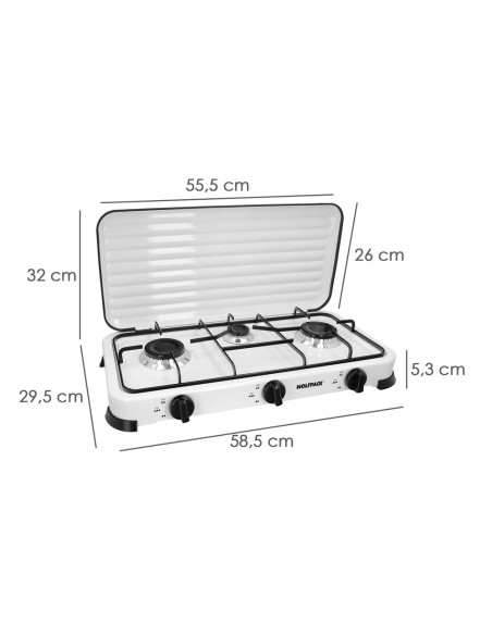 Cocina gas WOLFPACK 3 fuegos 5.4kw 08140215