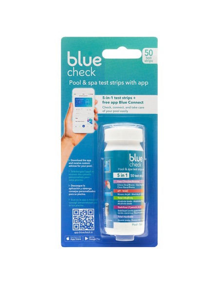 Analizador agua piscina BLUERRIOT tiras Bluet Check 71665 ph/cl/br/alk/du/cya