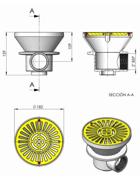 Sumidero piscina hormigon ASTRAL circular 2" 01467CL144 Antracita