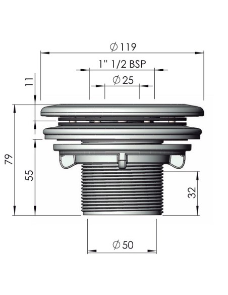 Boquilla impulsion piscina liner ASTRAL ext.2" int.50mm 00330CL144 Antracita