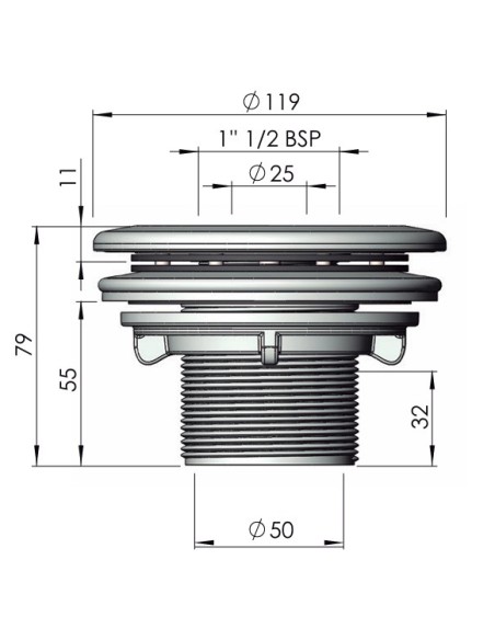 Boquilla impulsion piscina liner ASTRAL ext.2" int.50mm 00330CL090 Beige