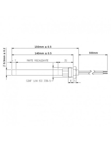 Resistencia estufa - c/racord 3/8" 250w L.150mm...
