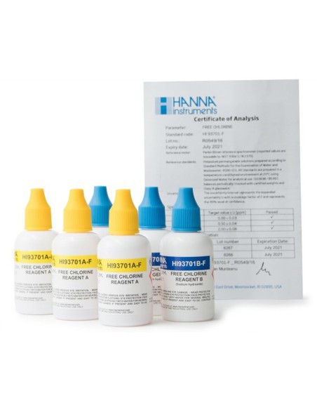 Reactivo analizador HANNA cloro libre 0.00 a 2.50 mg/lt HI93701-F