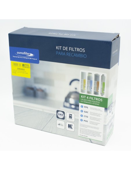 Filtros osmosis 10" OSM kit 4 filtros (1 sedimentos + 2 carbon + 1 postfiltro) KIT002