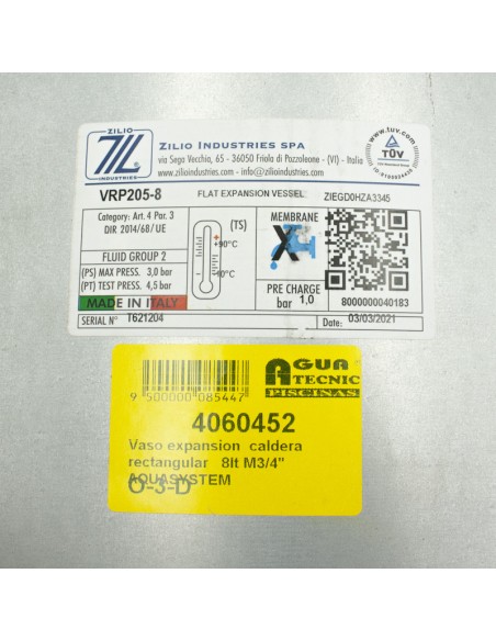 Vaso expansion  caldera rectangular   8lt M3/4" AQUASYSTEM VRP205-8