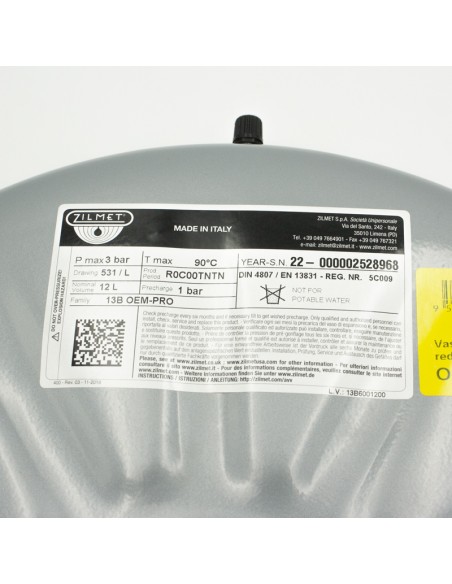 Vaso expansion  caldera circular 12lt M3/4" ZILMET (531/L 12lt)