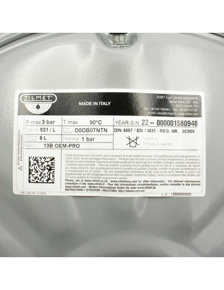 Vaso expansion  caldera circular   8lt M3/4" ZILMET (531/L 8lt)