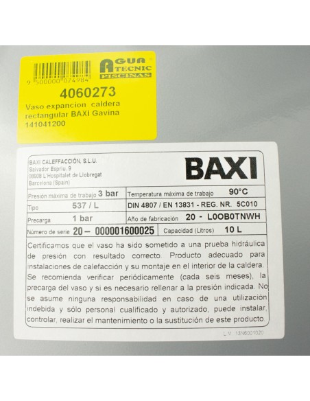 Vaso expansion  caldera rectangular BAXI Gavina 141041200