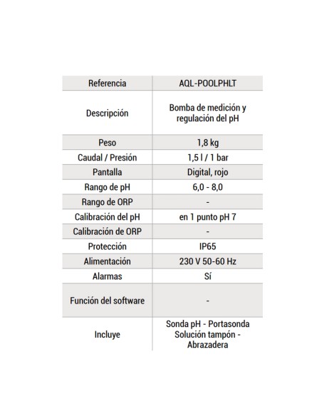 Bomba dosificadora PH HAYWARD Pool PH LT 1.5lt/h c/electrodo AQL-POOLPHLT
