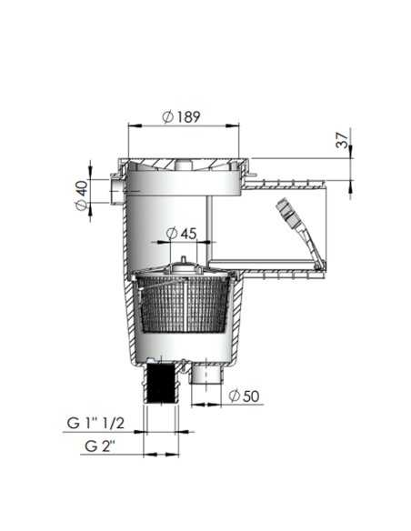 Skimmer piscina hormigon ASTRAL 15lt boca standar tapa circular 00249CL129 Gris