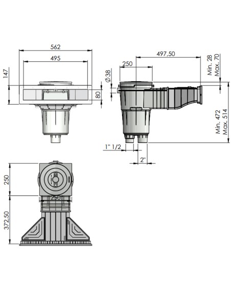 Skimmer hormigon ASTRAL mod. Norm boca Slim tapa cuadrada 58707CL144 - Antracita
