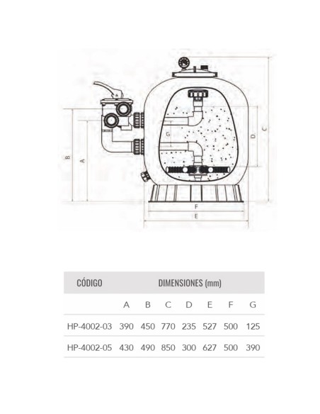 Filtro piscina HW Veleta 650mm 16m3/h c/valvula lateral HP-4002-05