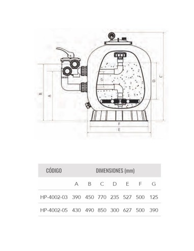 Filtro piscina HW Veleta 500mm 10m3/h c/valvula...