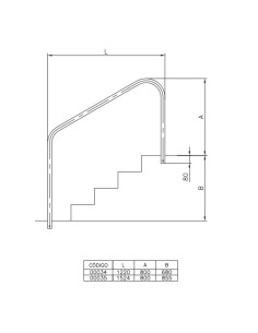 Barandilla piscina ASTRAL 2 curvas mod. 1524mm empotrar... 2