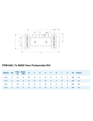 Portaelectrodos visor PVC-U HIDROTEN 50mm PN6...
